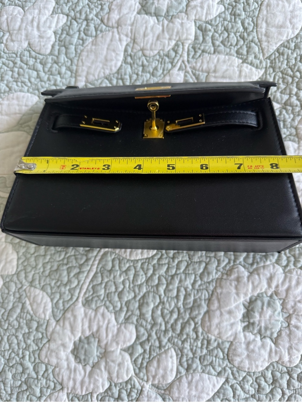 Black Leather Top-Handle Women's Bag with Gold Hardware - Picture 5 of 8